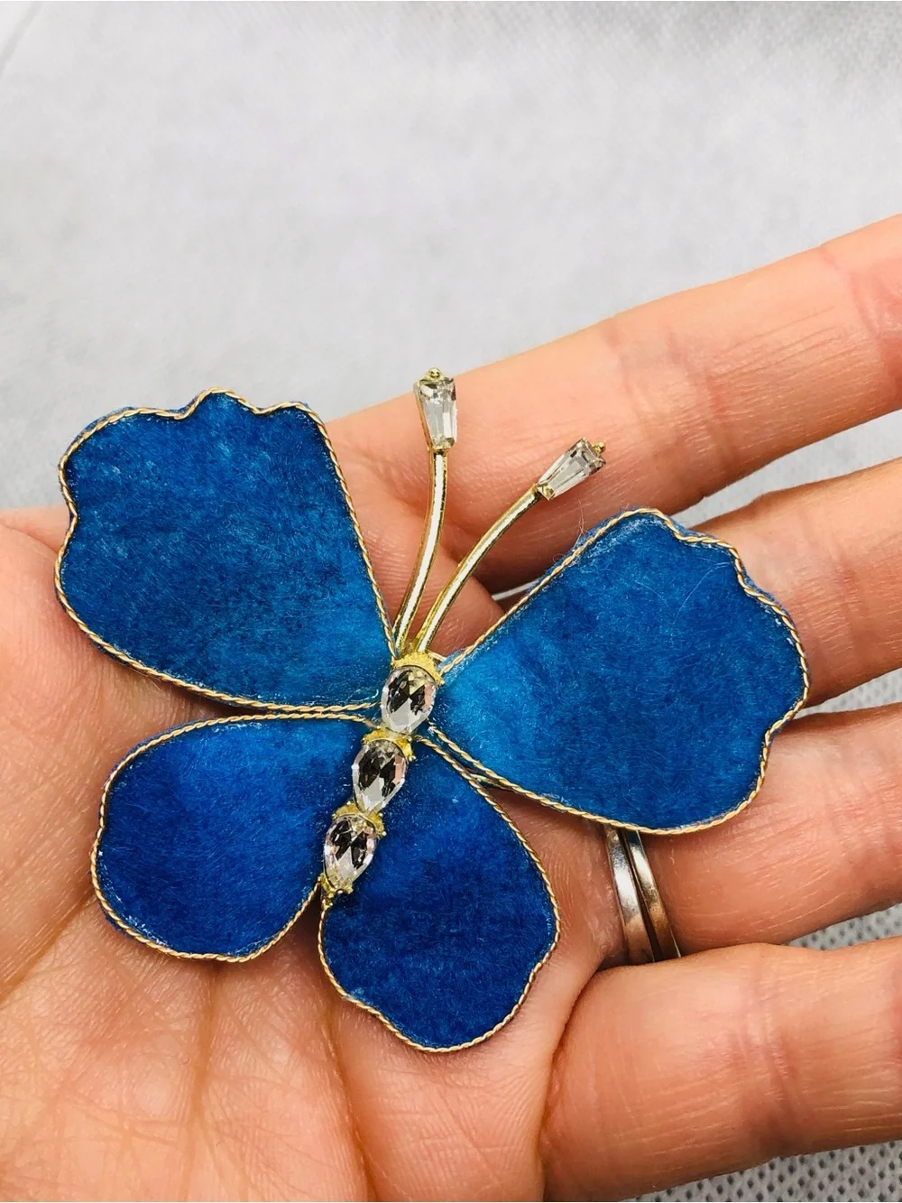 Blue Butterfly Brooch with Crystal Accents